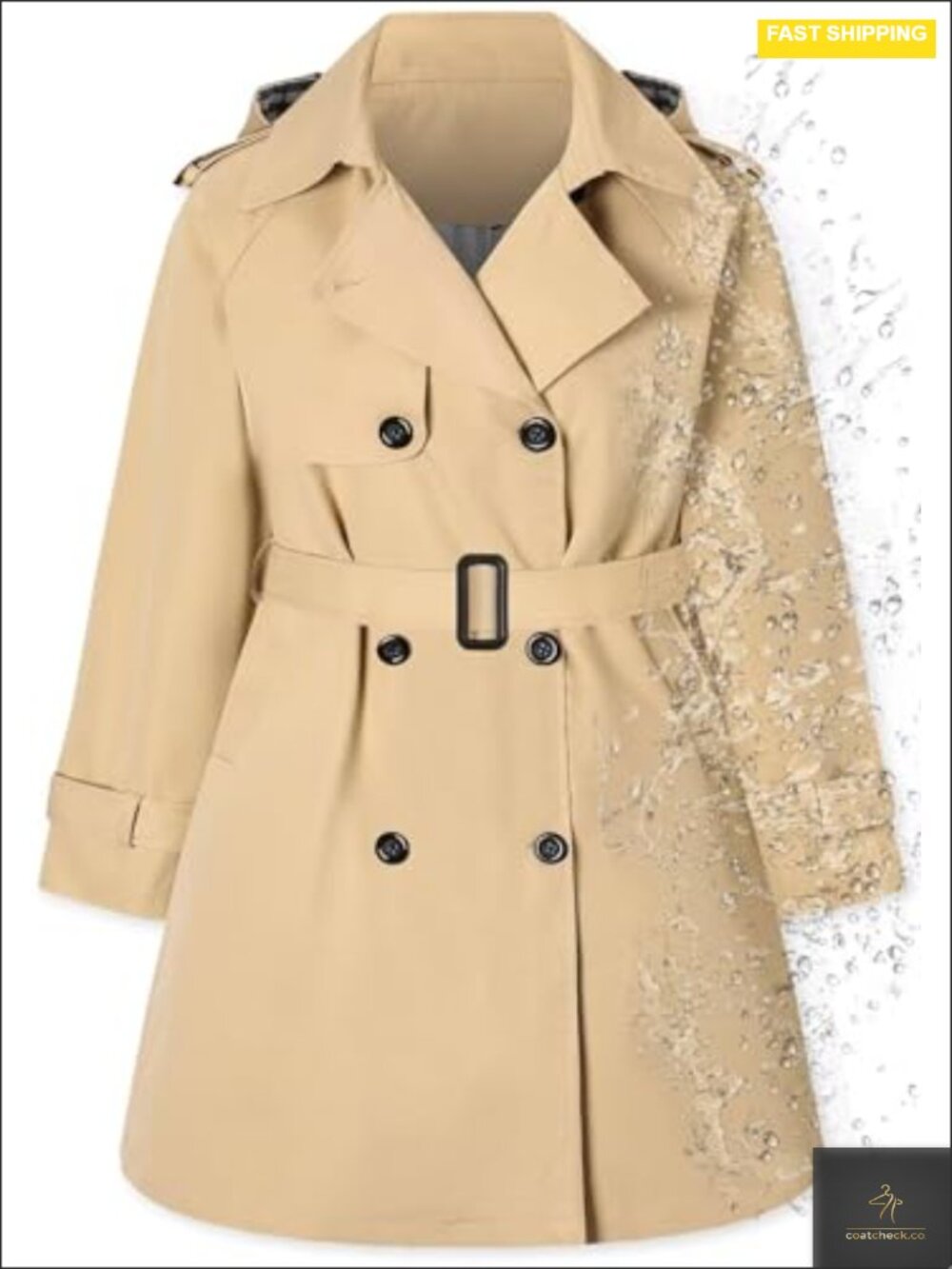 Women's Waterproof Rain Jacket Trench Coat Hooded Windbreaker